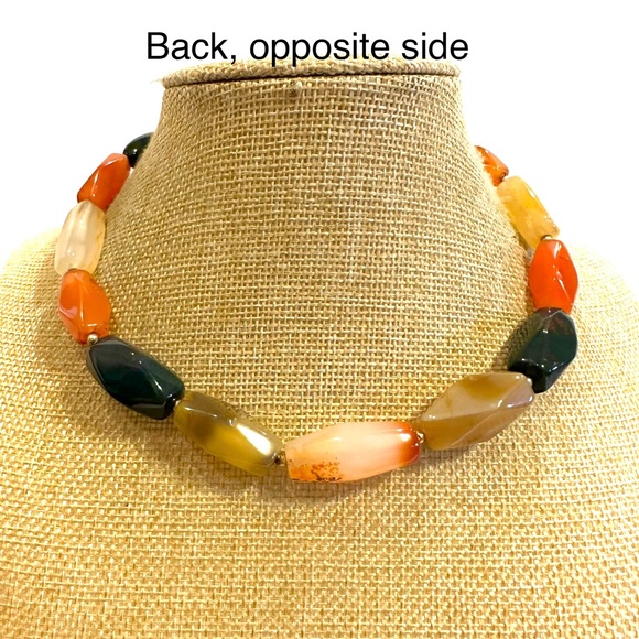 Gorgeous Multi Gemstone Genuine Necklace- orange, ivory, black - Agate - Picture 8 of 13